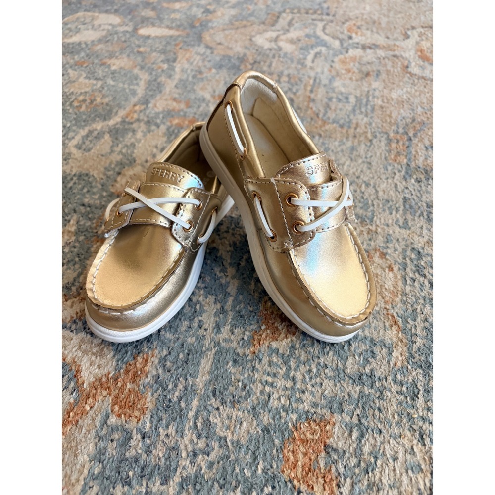 Sperry Kids Authentic Original 2-Eye Metallic Gold Champagne Boat Shoes Size 9 - Picture 2 of 10